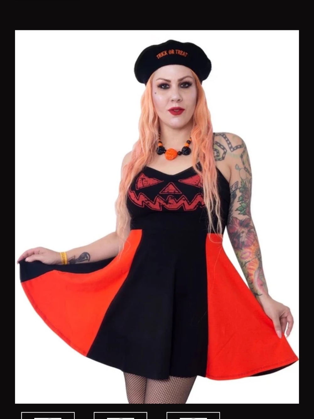 Kreepsville 666 Jack-O-Lantern Pumpkin Black and Orange Panel Mini Dress Pinup